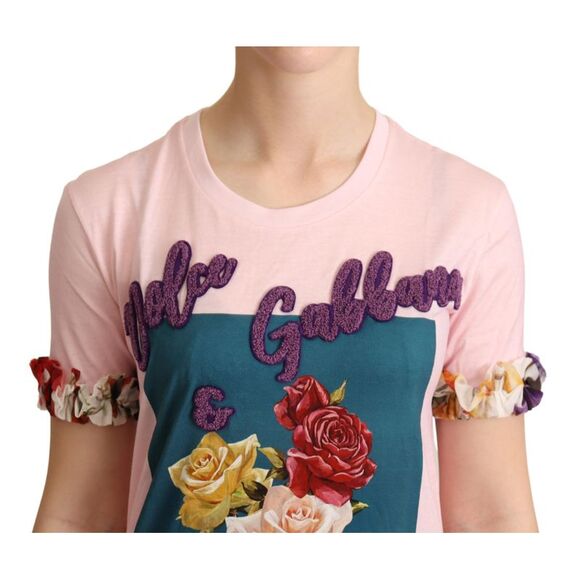 Dolce & Gabbana Dolce Gabbana Rose Print TShirt Women Pink Tops & T-Shirts - Picture 4 of 4